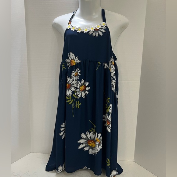 Truly Me Blue and White Sleeveless Halter Sundress - Picture 3 of 8